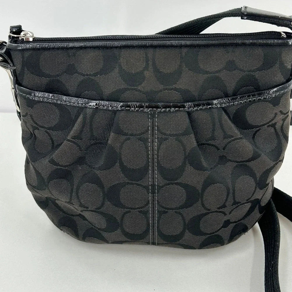 Coach Black Jacquard Signature Print‎ Crossbody Bag Adjustable Strap Small